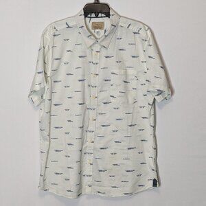 Men's Vtg ROEBUCK & CO., Short Sleeve, White/Blue, Cotton Button Shirt; Size 2XL